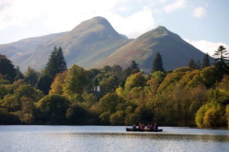 Canoeing on Derwent Water with Catbells in the Background 