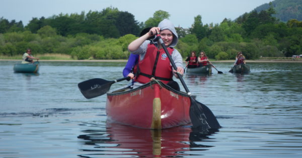 Pupils tandem canoeing on Derwent water 